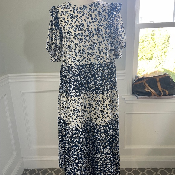 ENGISH FACTORY FLORAL COLOR BLOCK MIDI DRESS SIZE S! - Picture 5 of 9